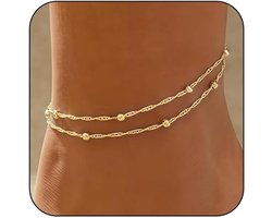 Enkelband voor dames | Verguld met 18K | Waterdicht | Verstelbare enkelbandenset voor zomer en strand - Goudkleurig - Elegant - Trendy