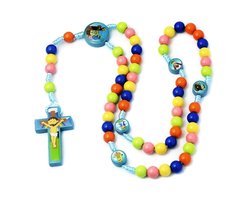 Fako Bijoux® - Kinder Rozenkrans Ketting - Rozenkrans Voor Kinderen - Religieuze Ketting - Acryl - 8mm - Blauw