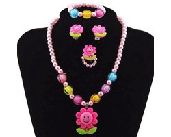 Fako Bijoux® - Kinderketting Set - Plastic - Bloemetjes - Lichtroze