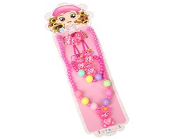 Fako Bijoux® - Kindersieraden Set - Kinderketting & Armband - Plastic - Beertje - Donkerroze