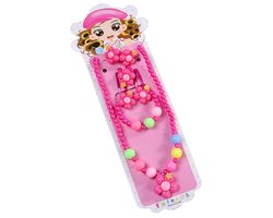 Fako Bijoux® - Kindersieraden Set - Kinderketting & Armband - Plastic - Bloemetjes - Donkerroze