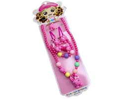 Fako Bijoux® - Kindersieraden Set - Kinderketting & Armband - Plastic - Konijntje - Donkerroze