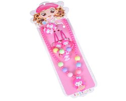Fako Bijoux® - Kindersieraden Set - Kinderketting & Armband - Plastic - Meisje - Donkerroze