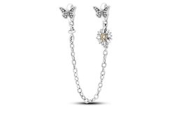 Fler® | Bedel | Past op populaire bedel armbanden (standaard-3mm) | armbandbedel | Veiligheidsketting Vlinder | Anker schakel | Vlinder | Bloem | Hangbedel Charm | 925 Sterling Zilver | Zirkonia | Armband Kraal | Cadeau | Valentijn kado