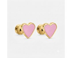 Goudkleurige Meisjes Oorstekers - Hartje - Roze – Chirurgisch Staal - 9 mm - Hypoallergeen