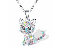 Halsketting - Collier met katje (multi Color)