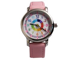 Horloge Meisjes – Kinderhorloge – Regenboog – Leren Klokkijken – Roze