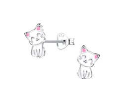 House of Jewels - Zilveren Poes oorbellen - Oorknoppen Katje - Kinderoorbellen Poesje