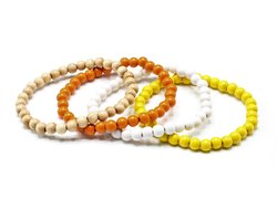 Houten kralen armbanden set - A kwaliteit - 21 cm - 4 stuks - Trendy - Cadeau - Kerstcadeau - Sinterklaas - Uni-sex - Accessoires - Kralenarmband - Houtenkralen - Armbanden - Stoer - Charmant