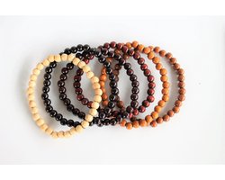 Houten kralen armbanden set - A kwaliteit - 22 cm - 6 stuks - Trendy - Cadeau - Kerstcadeau - Sinterklaas - Uni-sex - Accessoires - Kralenarmband - Houtenkralen - Armbanden - Stoer - Charmant