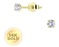 Joy|S - Gouden oorbellen - 3 mm - zirkonia - 14 karaat goud - oorknopjes