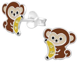Joy|S - Zilveren aap oorbellen met een banaan - 9 x 8 mm - kristal