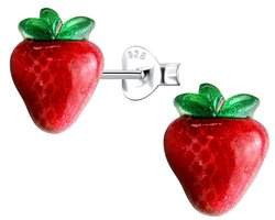 Joy|S - Zilveren aardbei oorbellen - 9 x 12 mm - rood - kinderoorbellen - sterling zilver 925 icm hars