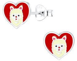 Joy|S - Zilveren alpaca oorbellen - rood hartje - 9 x 8 mm - kinderoorbellen - sterling zilver 925