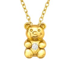 Joy|S - Zilveren beer hanger met ketting 39 cm (extra oogje op 36 cm) - zirkonia - gold plated goudkleur- voor kinderen