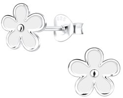 Joy|S - Zilveren bloem oorbellen - 8 mm - zilver wit