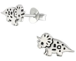 Joy|S - Zilveren dinosaurus oorbellen - 10 x 5 mm - geoxideerd