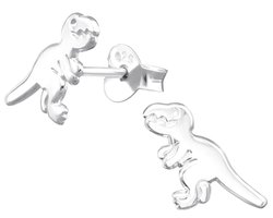 Joy|S - Zilveren dinosaurus oorbellen - 7 x 9 mm - dino oorknoppen