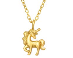 Joy|S - Zilveren eenhoorn hanger met ketting 39 cm (verstelbaar oogje op 36 cm) - unicorn - voor kinderen - gold plated - goudkleur
