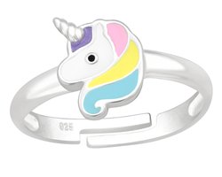 Joy|S - Zilveren eenhoorn ring - unicorn pastel - verstelbaar voor kinderen