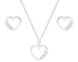 Joy|S - Zilveren hartjes oorbellen en hartje hanger met ketting set - zirkonia - sterling zilver 925