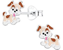 Joy|S - Zilveren hond oorbellen - 8 mm - kinderoorbellen - t52