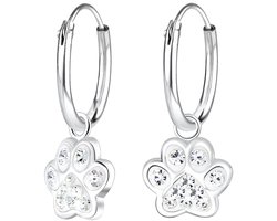 Joy|S - Zilveren kat hond dierenpoot bedel oorringen - wit kristal - poot afdruk