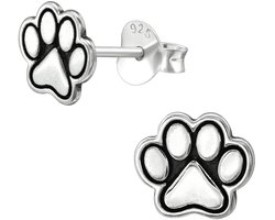 Joy|S - Zilveren kat hond dierenpoot oorbellen - 8 x 9 mm - massief - geoxideerd - poot afdruk
