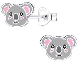 Joy|S - Zilveren koala oorbellen - 9 x 6 mm - grijs roze