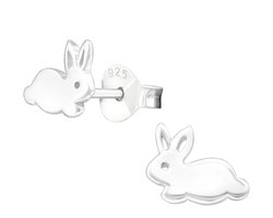 Joy|S - Zilveren konijn oorbellen - 8 x 6 - egaal zilver - kinderoorbellen