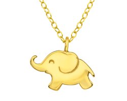Joy|S - Zilveren olifant hanger met ketting 45 cm - gold plating - voor kinderen - goudkleur