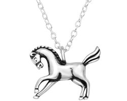 Joy|S - Zilveren paard hanger met ketting - geoxideerd