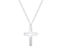 Joy|S - Zilveren petit kruisje hanger 6 x 8 mm met ketting (45 cm) voor kinderen - sterling zilver 925