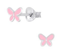 Joy|S - Zilveren petit vlinder oorbellen - roze - 6 mm - kinderoorbellen