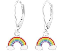Joy|S - Zilveren regenboog bedel oorbellen - leverback sluiting - kinderoorbellen