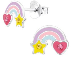 Joy|S - Zilveren regenboog oorbellen - met ster en hartje - 6 x 8 mm - kinderoorbellen