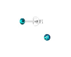 Joy|S - Zilveren ronde oorbellen - 3 mm oorknopjes - kristal turquoise