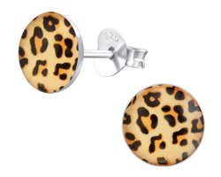 Joy|S - Zilveren ronde oorbellen - luipaard / panter print - 7 mm - oorknoppen
