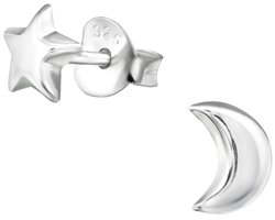 Joy|S - Zilveren ster maan oorbellen - 5 x 6 mm - Sterling zilver 925