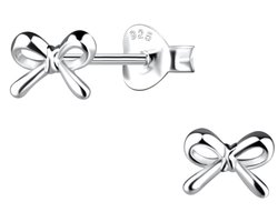 Joy|S - Zilveren strikje oorbellen - 6 x 4 mm - gepolijst - strik oorknoppen