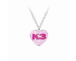 K3 - Zilveren ketting meisje - Roze glitterhart - 925 zilver