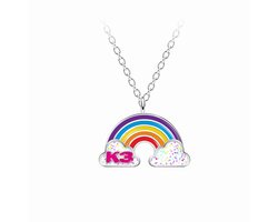 K3 - zilveren ketting meisjes - regenboog met glitterwolkjes - 925 zilver