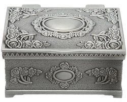 KARZO - Vintage rechthoekige metalen sieradendoos, kleine sieradenopbergdoos, geschikt voor ringen, oorbellen, kettingen, schatkistopbergdoos, antieke sieraden-herdenkingsgeschenkdoos voor meisjes en vrouwen