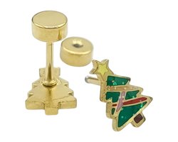Kerstboom kerst oorbellen voor meisje of vrouw - Premium gold-plated staal - 9 x 5.5 mm