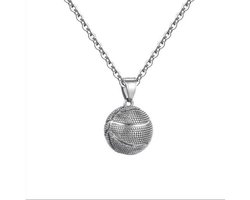 Ketting Heren met Mini Basketbal Hanger - Zilver Kleurig - Kettingen Heren Jongens Meisjes - Papa Cadeau Voor Mannen - Vaderdag