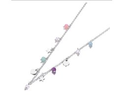 Ketting Meisje Bedel- Bedelketting Meisje- Zilveren Ketting Meisje- Ketting met Hartje- Hartjes en Sterretjes- Stainless Steel- Cadeau Meisje- LiLaLove- Kind