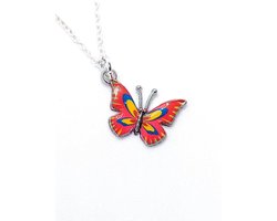 Ketting Meisje- Ketting met Vlinder- Meisjesketting Vlinder- Zilver- Rood- LiLaLove- Kind