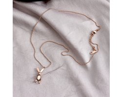 Ketting meisje - konijn - rosé goud - gelukspoppetje - konijn
