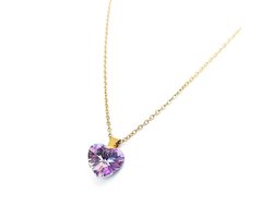 Ketting Meisje- Meisjesketting Diamant Hart- Ketting met Hartje- Stainless Steel Ketting RVS-Roze Lila- Goudkleurig- Kind- LiLaLove