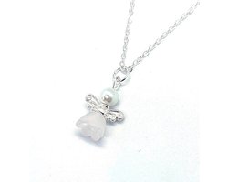 Ketting Meisje- Meisjesketting Engel- Wit- Zilveren Ketting met Engeltje- Ketting beschermengel- Bescherming - Geluk- LiLaLove